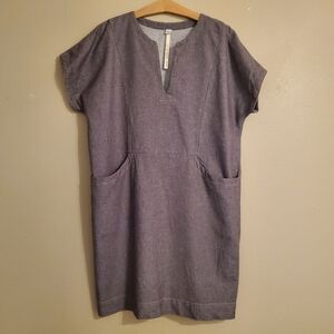 ANTHROPOLOGIE | UNCLE FRANK Gray Linen Blend Cap Sleeve Vneck Shift Dress Size L